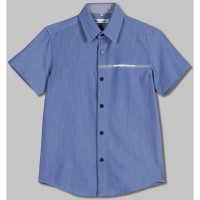 Сорочка детская  (Делорас) короткий рукав цвет темно-голубой арт.C71485S размерный ряд 31/128-134-37/164-170 на кнопках