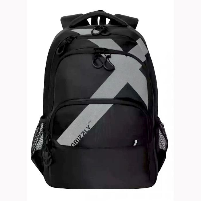 Рюкзак для мальчиков (Grizzly) арт RU-030-1 черный - серый 32х45х23 см