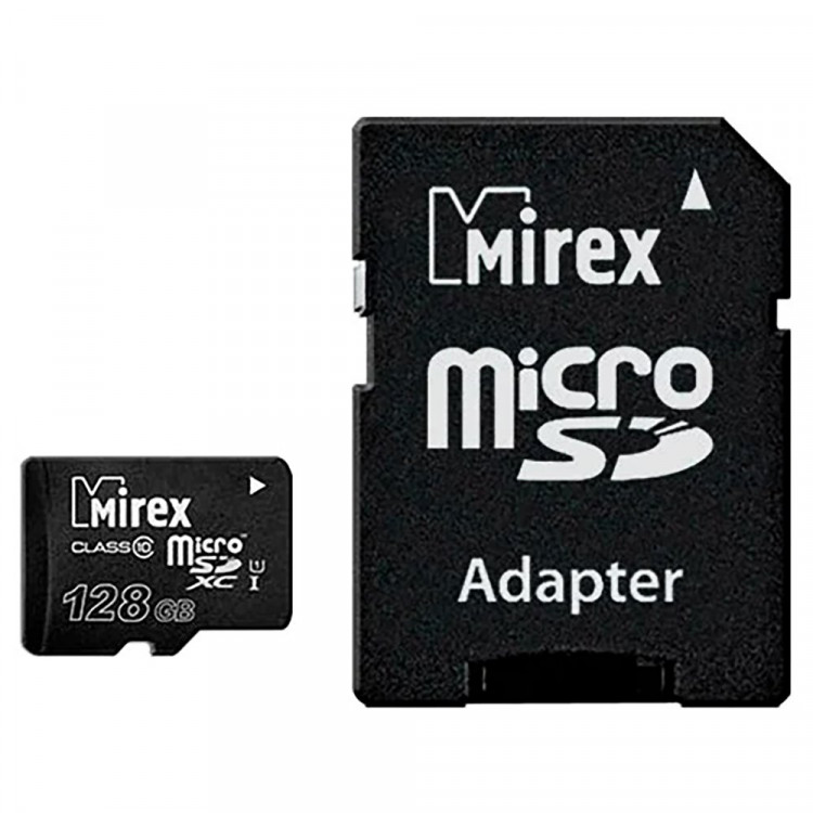 Флеш карта microSD 128GB Mirex microSDXC Class 10 UHS-I (SD адаптер)