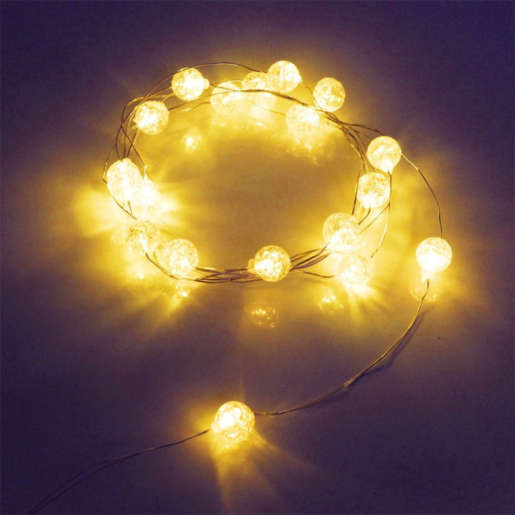 Гирлянда д/дома на батарейках 02м 20LED "Жемчужина" d-1см, цв.т.белый 3реж.арт.183-0217