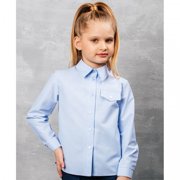 Блузка для девочки (Топтышка) длинный рукав цвет бело-голубая полоска арт.5295 размерный ряд 34/134-42/158