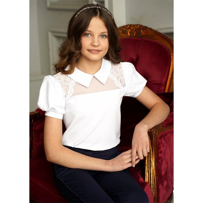 Джемпер для девочки трикотажный (Mattiel) короткий рукав цвет белый арт.D032-113 размерный ряд 34/134-44/164