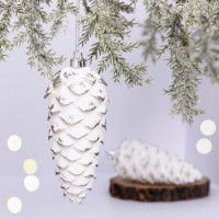 Фигурка на ёлку пластик "Шишки снежные" 14см 02шт/наб. цв.белый/шампань арт.201-4748
