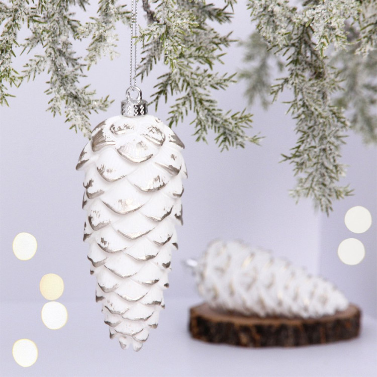 Фигурка на ёлку пластик "Шишки снежные" 14см 02шт/наб. цв.белый/шампань арт.201-4748