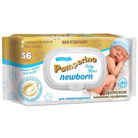 Салфетки влажные  56шт/пачка Pamperino Newborn детские, без отдушки с крышкой (Ст.20)