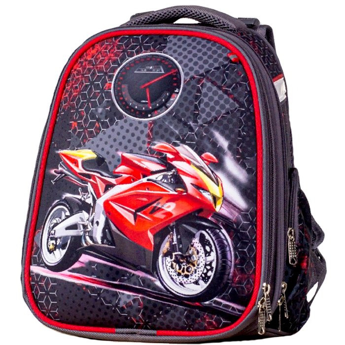 Ранец для мальчика школьный (LeronBags) Денди. Мотоцикл красный 28х36х17см арт.0119-311/009