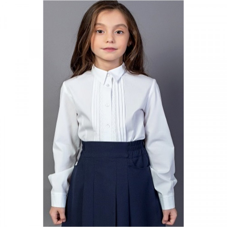 Блузка для девочки (Топтышка) длинный рукав цвет белый арт.5274 размерный ряд 34/134-42/158