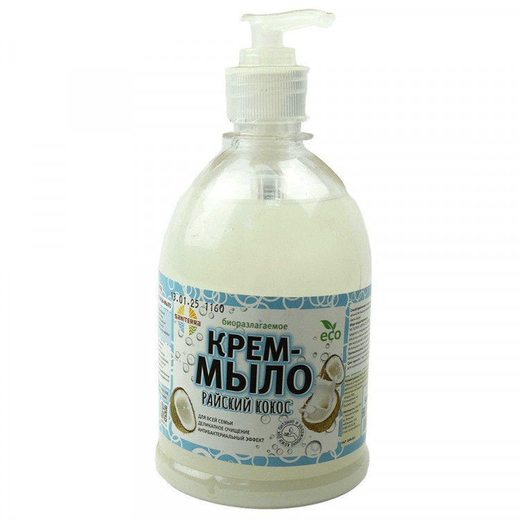 Мыло жидкое 500мл дозатор Saniterra райский кокос