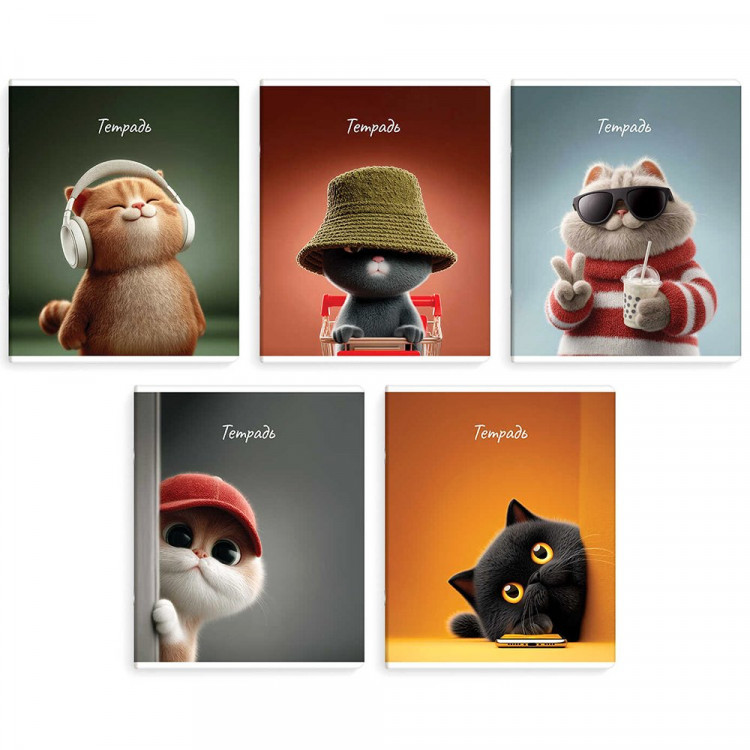 Тетрадь А5 клетка 48 листов скоба Феникс Современные коты выборочный твин-лак ассорти арт.70922