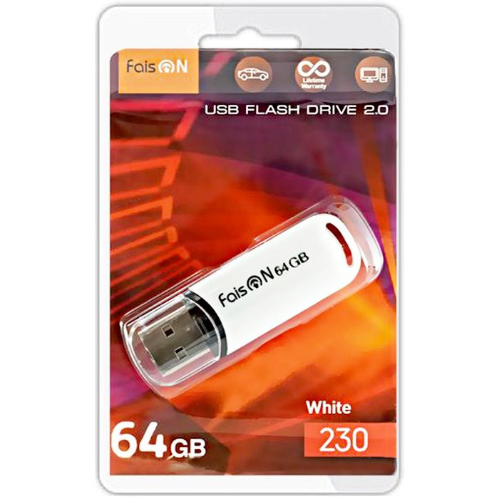 Флеш диск 64GB USB 2.0 FaisON 230 пластик белый