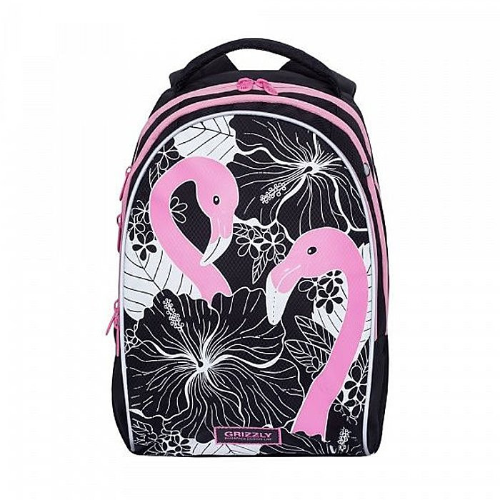 Рюкзак для девочки школьный (Grizzly) арт.RG-967-1 фламинго 28х41х20 см