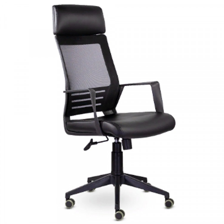 Кресло для руководителя пластик/сетка/эко-кожа Альт черный М-811
