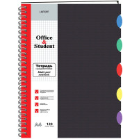 Тетрадь пластиковая обложка А4 клетка 120 листов на гребне (Listoff) Черная 5 цветных пластиковых разделителя арт ТПР412021