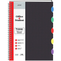Тетрадь пластиковая обложка А4 клетка 120 листов на гребне Listoff Черная 5 цветных пластиковых разделителя арт ТПР412021