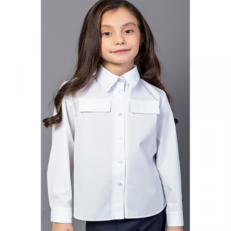 Блузка для девочки (Топтышка) длинный рукав цвет белый арт.5259 размерный ряд 34/134-42/158