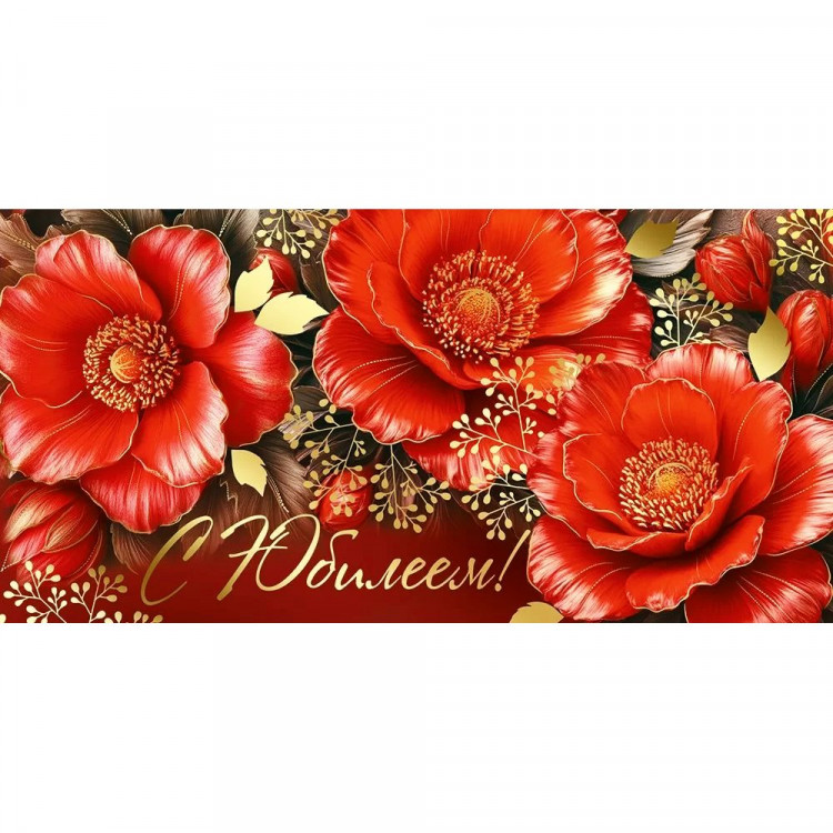 Открытка-конверт "С Юбилеем!" цветы, фольга арт.30001350