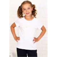 Джемпер для девочки трикотажный (Ликру) короткий рукав цвет экрю арт.0229 КЛЕО размерный ряд 32/128-42/164