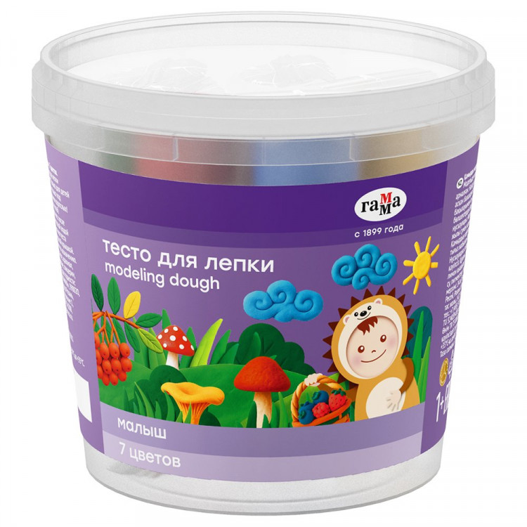 Тесто для лепки 7 цветов по 30 грамм Малыш (ГАММА) пластиковый стакан арт.281025_07