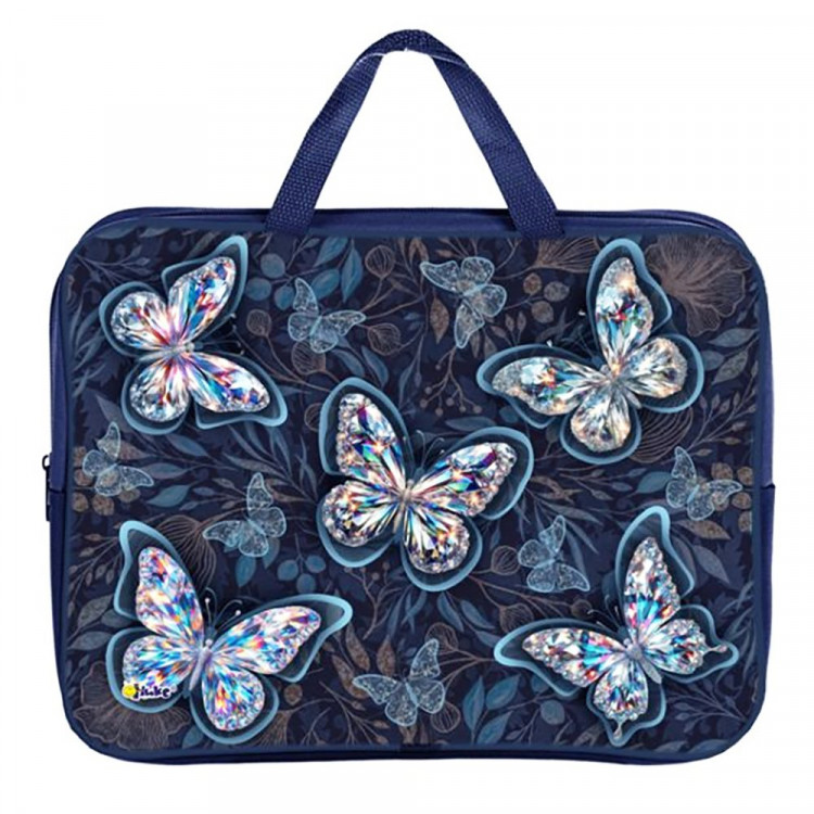 Папка А4 текстиль на молнии ручка-тесьма широкая боковинка Оникс Полёт бабочек арт.ПМД 4-20