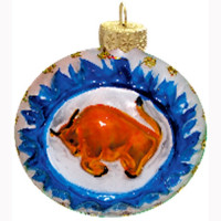 Украшение на ёлку стекло (форма Медальон) 08см "Созвездие быка" п/у арт.ФУ-327