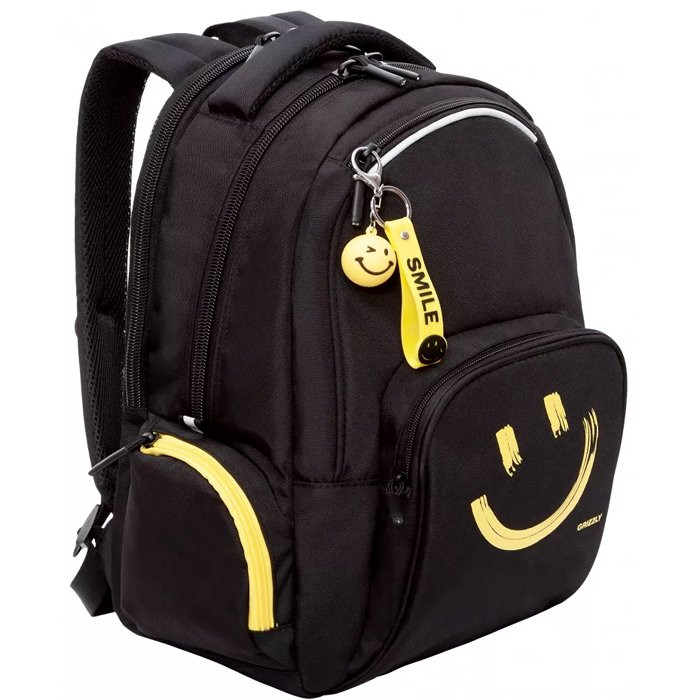Рюкзак для мальчиков (Grizzly) + брелок арт RU-233-1/2 черный-желтый 32х42х22см