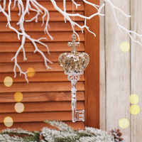 Украшение декор.подвеска пластик (Серия ледяная) "Ключ от дворца" 15см золотой блеск арт.916-1308