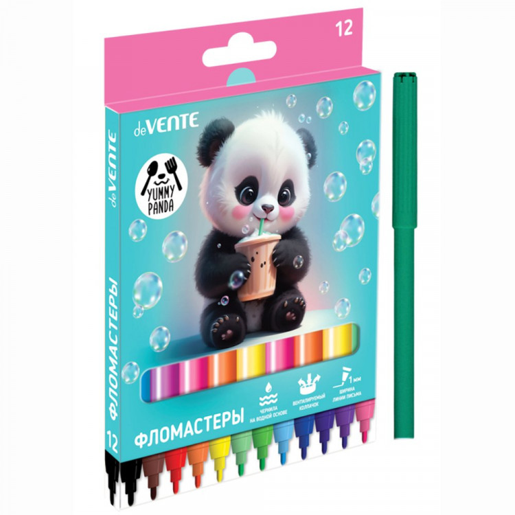 Фломастеры (deVENTE) Yummy Panda 12 цветов вентилируемый колпачок картонная коробка арт.5081531