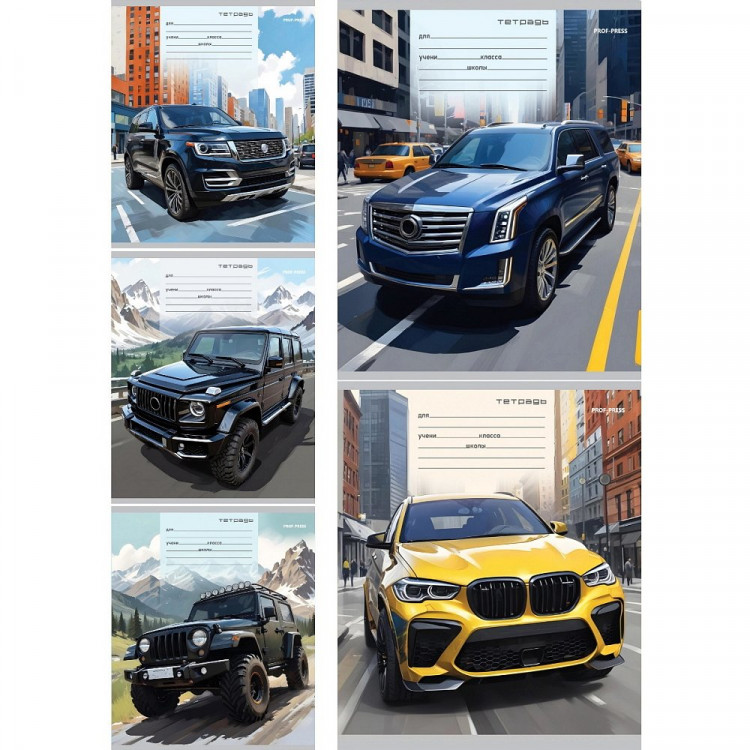 Тетрадь 12 листов косая линия с дополнительной горизонтальной (Prof-Press) Разные автомобили ассорти арт.12-4461