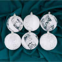 Набор шаров 08см 06шт/наб. "Ажурные завитки" цв.белый арт.1009394