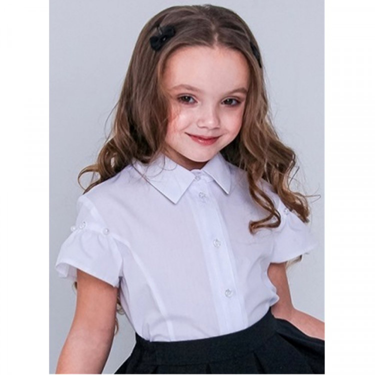 Блузка для девочки (Топтышка) короткий рукав цвет белый арт.5134 размерный ряд 32/128-42/158
