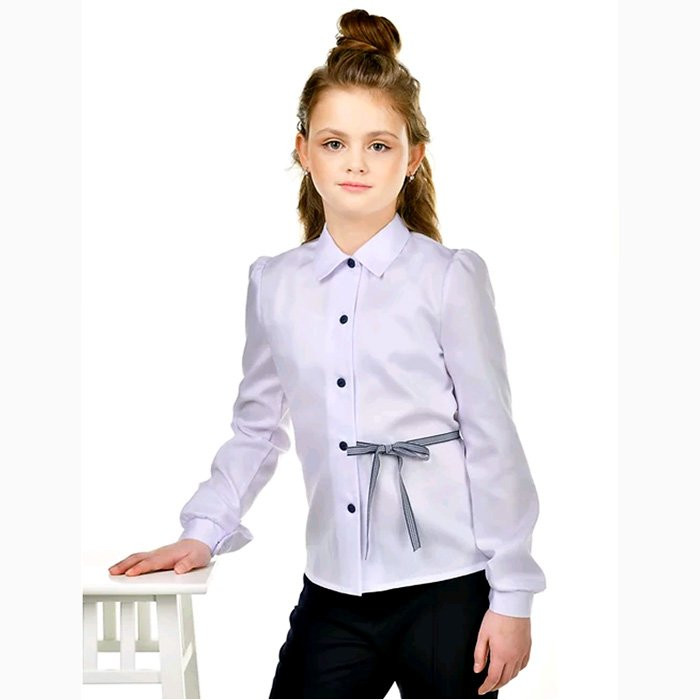 Блузка для девочки (Наша Дочка) длинный рукав цвет белый арт.10204 размер 32/134
