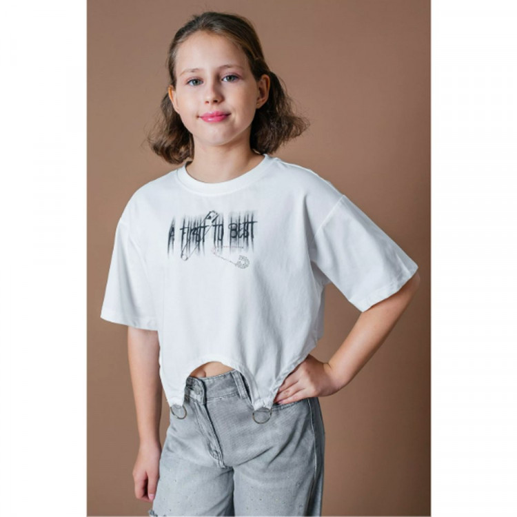 Футболка для девочки арт.Deloras 22543 размерный ряд 34/134- 44/164 цвет молочный