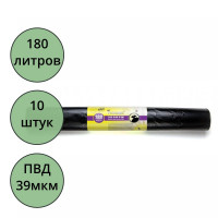 Пакеты для мусора 180л 39мкм 10шт/рулон, ПВД черные Ромашка  (ст.15)