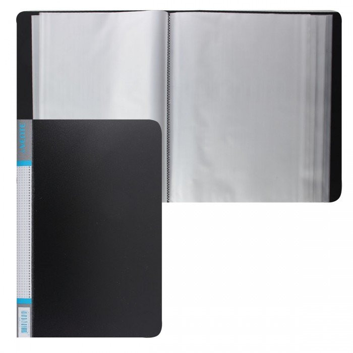 Папка 100 файлов 0,80мм пластиковая  deVente черная с карманом арт.3107404