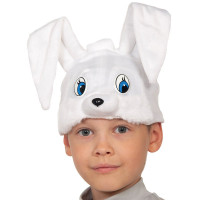 Маска-шапочка карнавальная плюш (ЖИВОТНОЕ) "Зайчик" цв.белый р.52-54 арт.4003