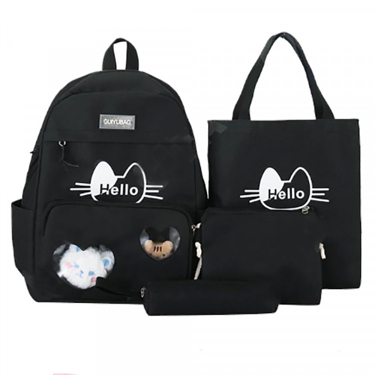 Рюкзак для девочек (SUGE)+сумка+косметичка+пенал черный арт.CC444_SG5008-5 42х28х14см