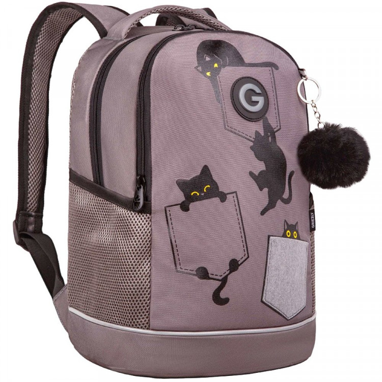 Рюкзак для девочек школьный (Grizzly) арт.RG-663-2/4 серый 28х38х18 см