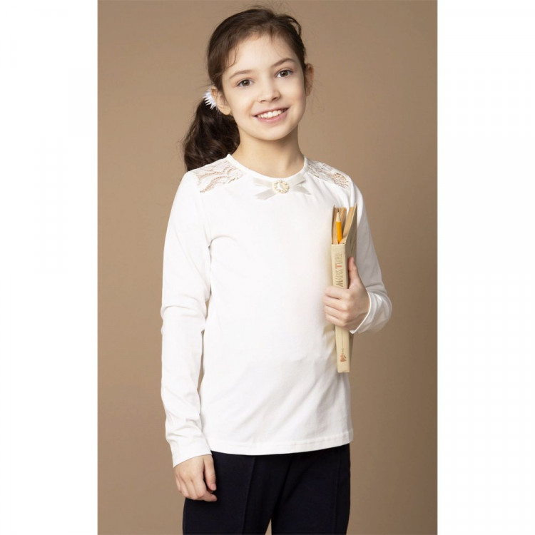Джемпер для девочки трикотажный (Алёна) длинный рукав цвет белый арт.ДЖ09-3602 размерный ряд 34/134-38/152