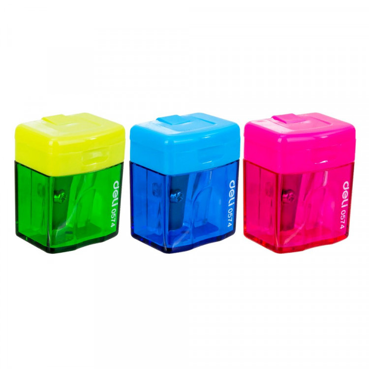 Точилка пл.Deli контейнер, 1 отверстие, цвет в ассортименте Cubic арт.E0574 (Ст.)