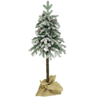 Елка 130см "Скарлет" на ножке (хвоя литая+ПВХ, ветки заснеж, подставка пенек+мешковина) арт.1040213