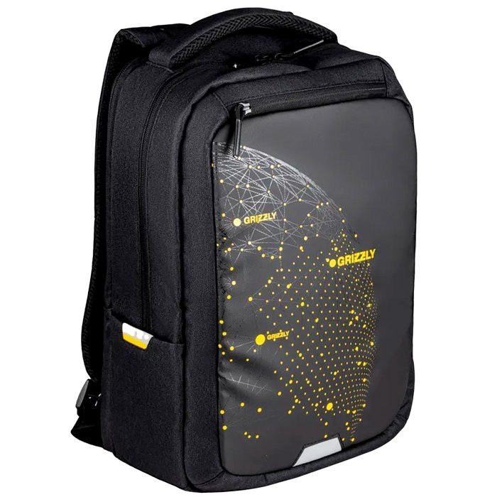 Рюкзак для мальчиков (Grizzly) арт RU-234-2/1 черный-янтарь 29х41,5х18см
