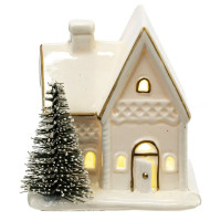 Статуэтка декоративная "Домик с елкой" 08см с подсветкой арт.806096