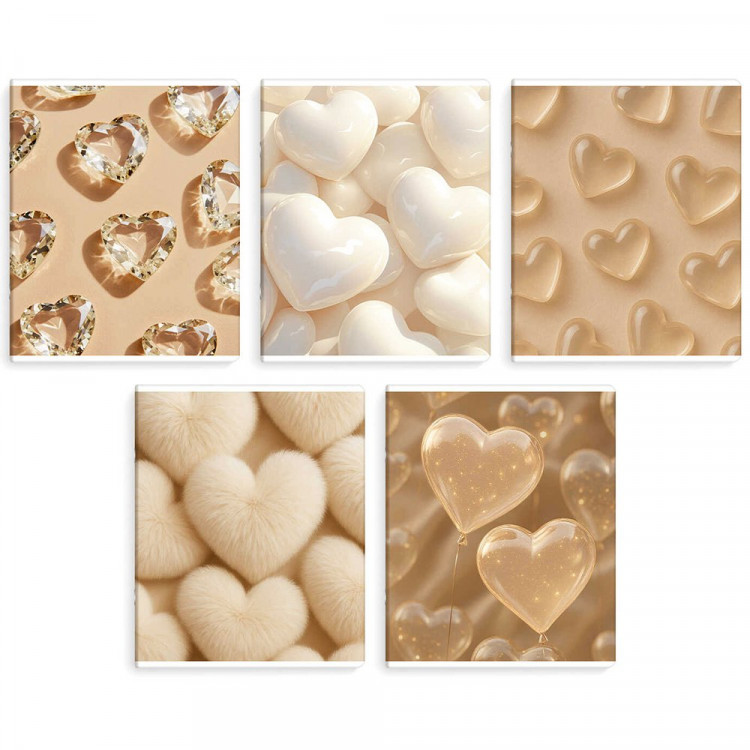 Тетрадь А5 клетка 48 листов скоба Феникс Бежевые сердца выборочный УФ-лак ассорти арт.70932