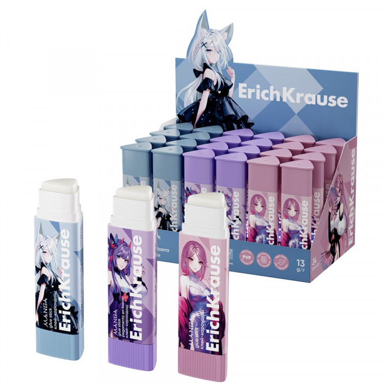 Клей-карандаш 13г ErichKrause Prism Manga ассорти арт.60497 (Ст.24)