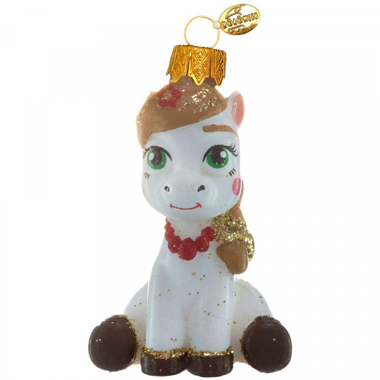 Фигурка на ёлку стекло 07см "Пони девочка 1" цв.белый п/уп. арт.ФУП4-2466/1