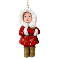 Украшение декор.подвеска фигурка (Серия СССР) "Девочка в шубке" 05,5см цв.красн/белый арт.95529