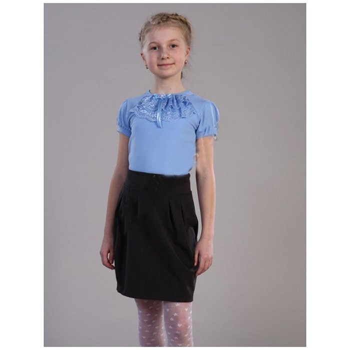 Джемпер для девочки трикотажный (Ликру) длинный рукав цвет голубой арт.3087 размер 134