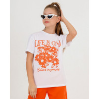 Футболка для девочки артикул DMB 0039 размерный ряд 34/134-44/164 цвет оранжевый