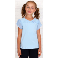 Джемпер для девочки трикотажный (Ликру) короткий рукав цвет голубой арт.0232 МИМОЗА размерный ряд 32/128-42/164