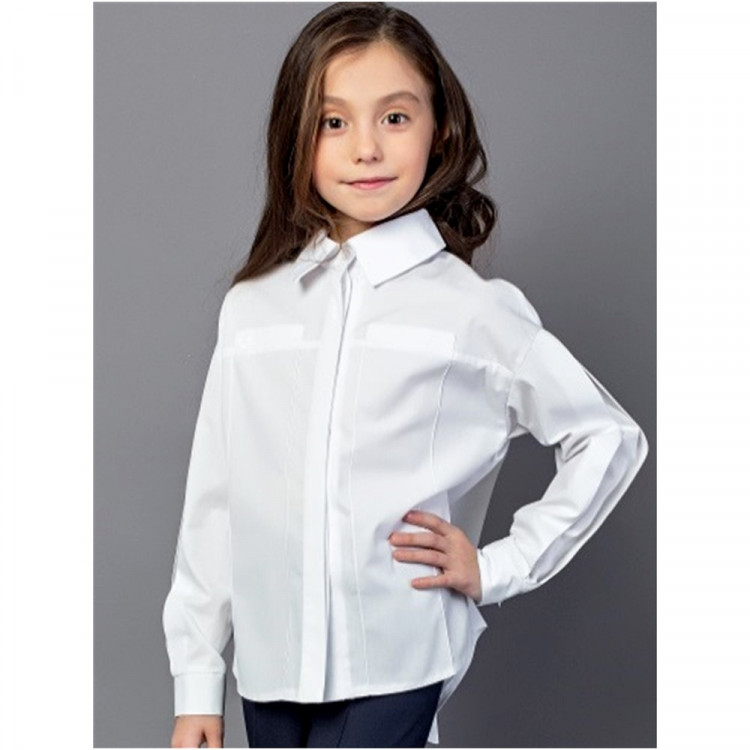 Блузка для девочки (Топтышка) длинный рукав цвет белый арт.5275 размерный ряд 34/134-42/158